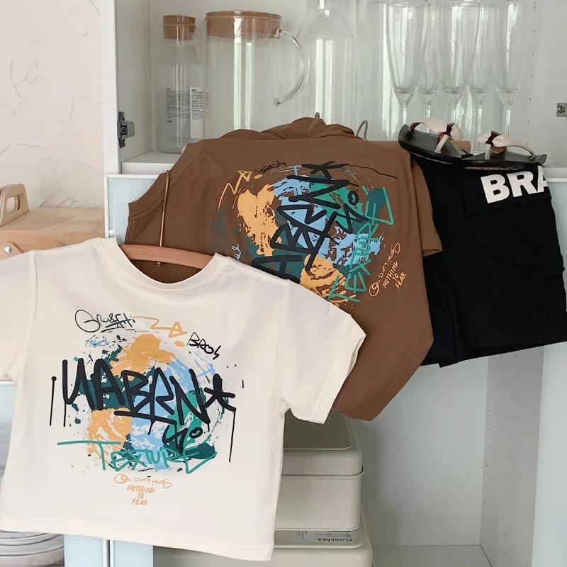 Children's Short Sleeve2024Summer New Children's Clothing Boy CartoonTT-shirt Baby Fashion Western Style Versatile Top