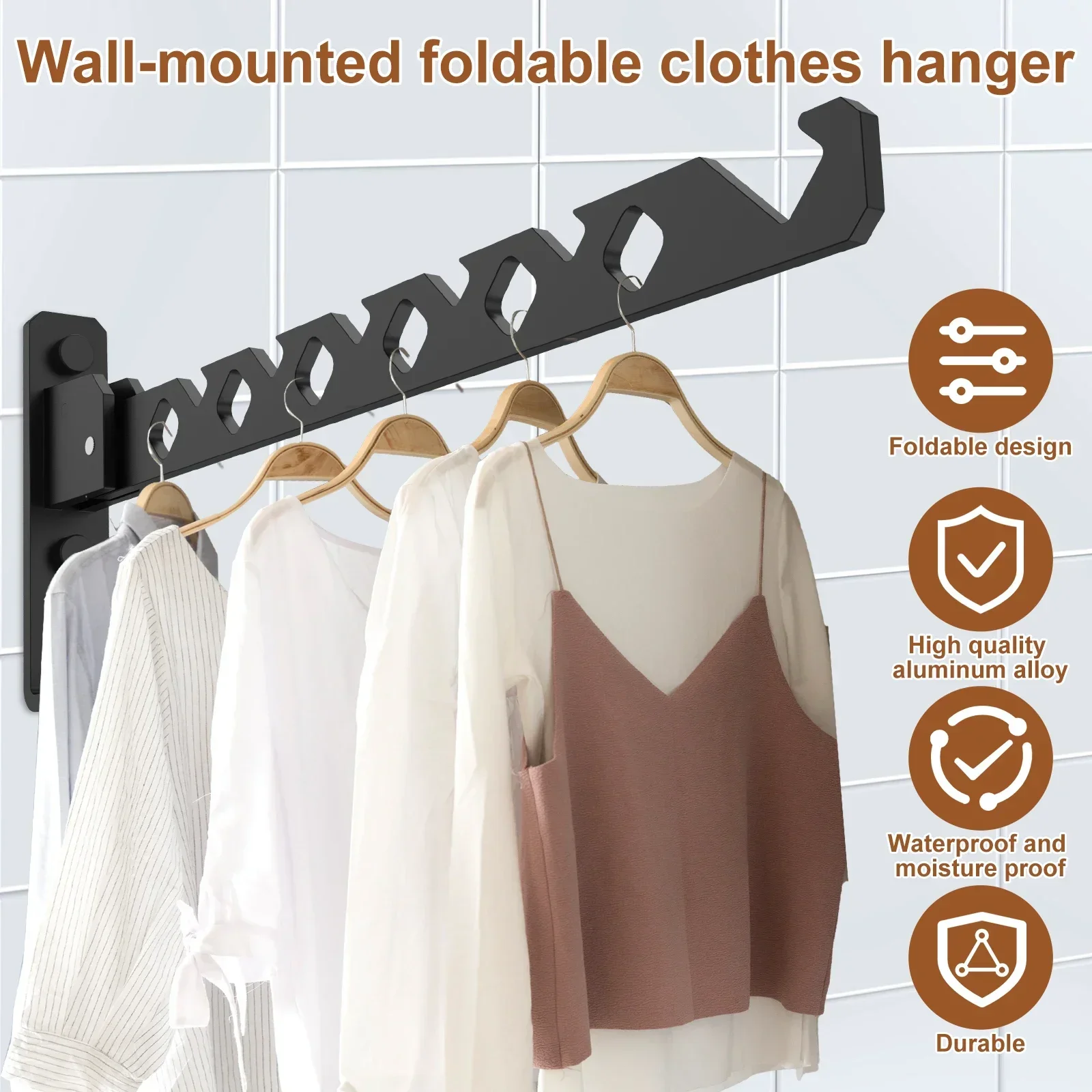 2Pcs Clothes Drying Rack Wall Mounted 180°Foldable Multi-Purpose Clothes Rack Hook Aluminum Alloy Closet Organizer Shelf NEW 2