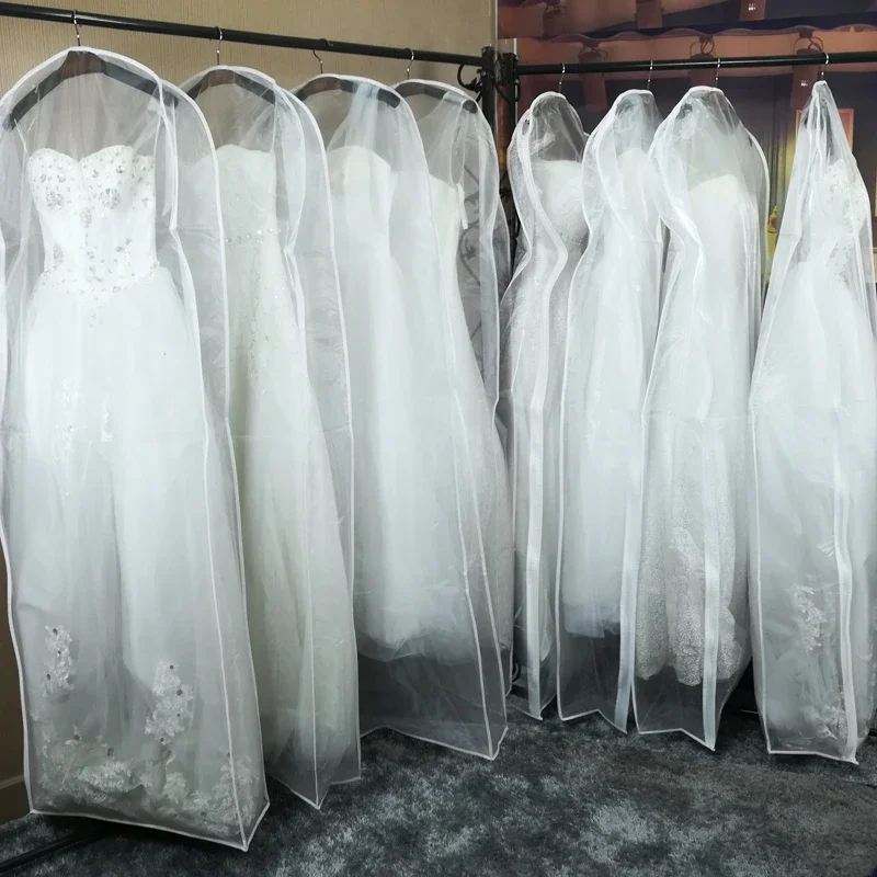Wedding dress dust cover Double-sided transparent tulle/voile bridal dress cover side-zipper home wardrobe gown storage bag