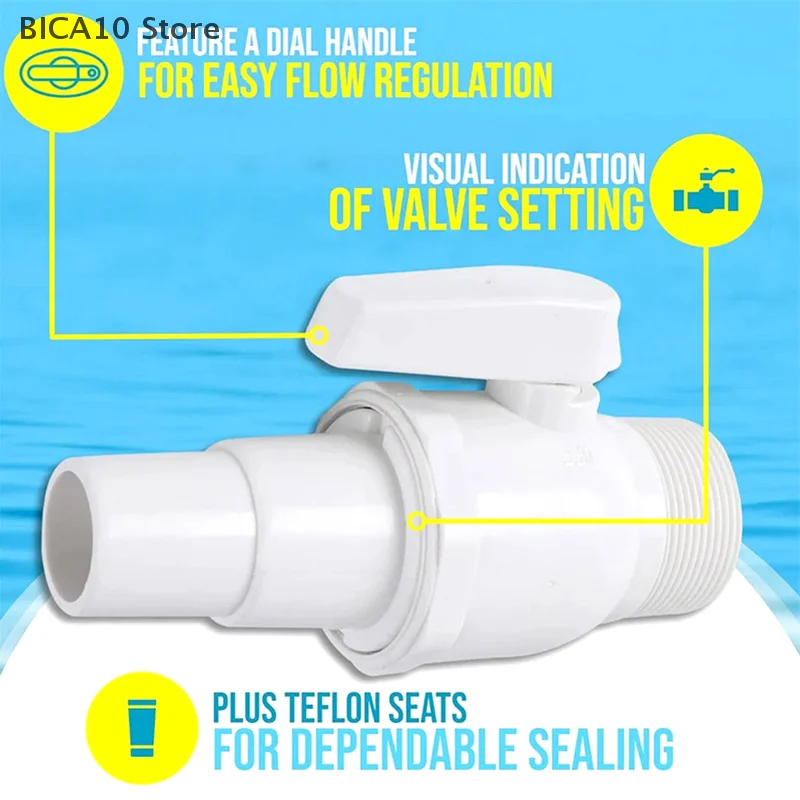 2-Way Ball Valve Pool Pump Valve 1.5-1.25in Pool Filter Stop Connector Maximum 50 PSI Pressure Rating for Swimming Pools