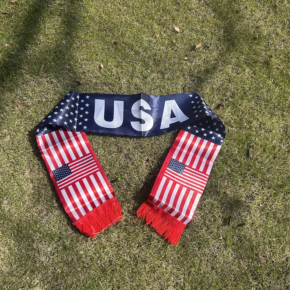 USA Scarf 14x135cm Double-sided Printed United States Flag Satin America Scarf Suitable for 2026 world cup Sports Events