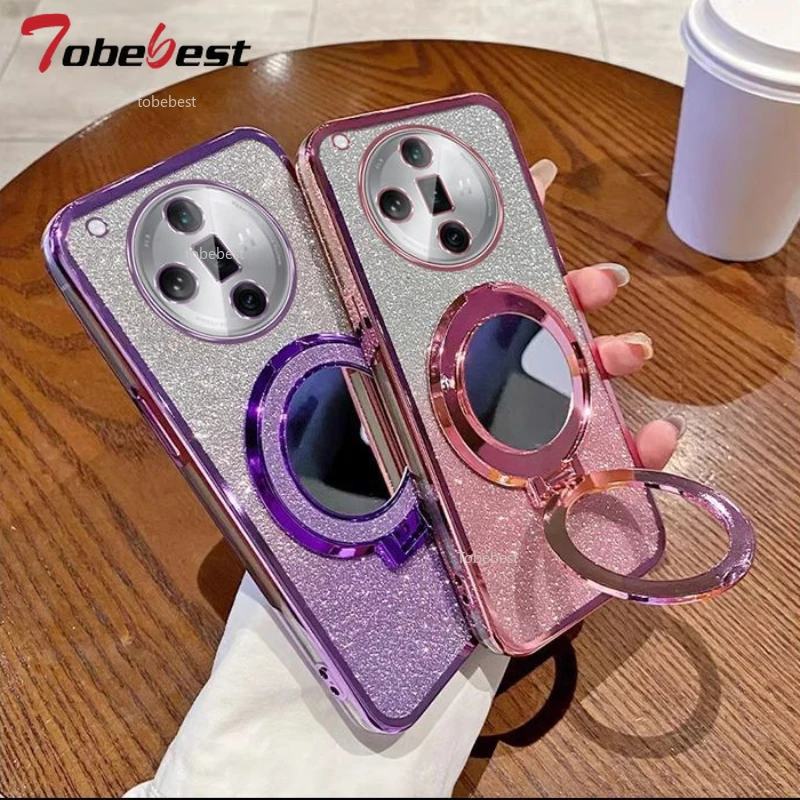 Glitter Shockproof Silicone Case with Mirror Magnetic Holder Stand