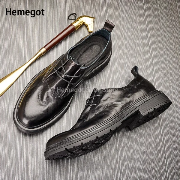 Low Top Round Toe Leather Shoes Men's Leather Soft Leather Soft Sole Casual Shoes British Style Business Brand Men's Single Shoe 4
