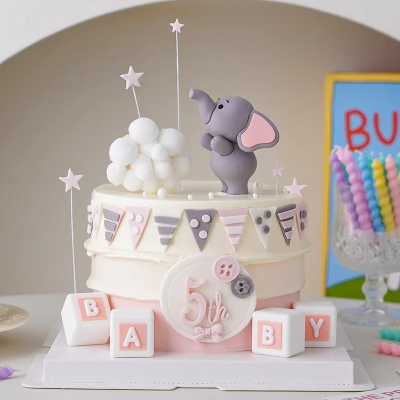 Baby Elephant Cake Topper for Baby Shower Elephant Cake Decoration