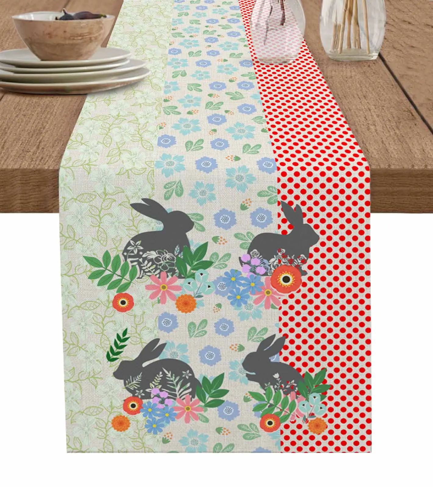 

Printed Rabbit Flowers Easter Spring Table Runner For Kitchen Table Cover Home Decor Tablecloth 4/6 Pcs Placemats
