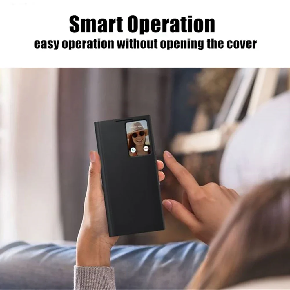 Window View Flip Cover For Samsung Galaxy S22 Plus S22+ Flip-free Answer Calls Smart Wake Up Leather Cases For Samsung S22 Ultra