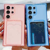 Coque souple en Silicone avec poche pour cartes de luxe, étui transparent antichoc pour Samsung Galaxy S25 S24 S23 S21 FE S22 Ultra Plus 2