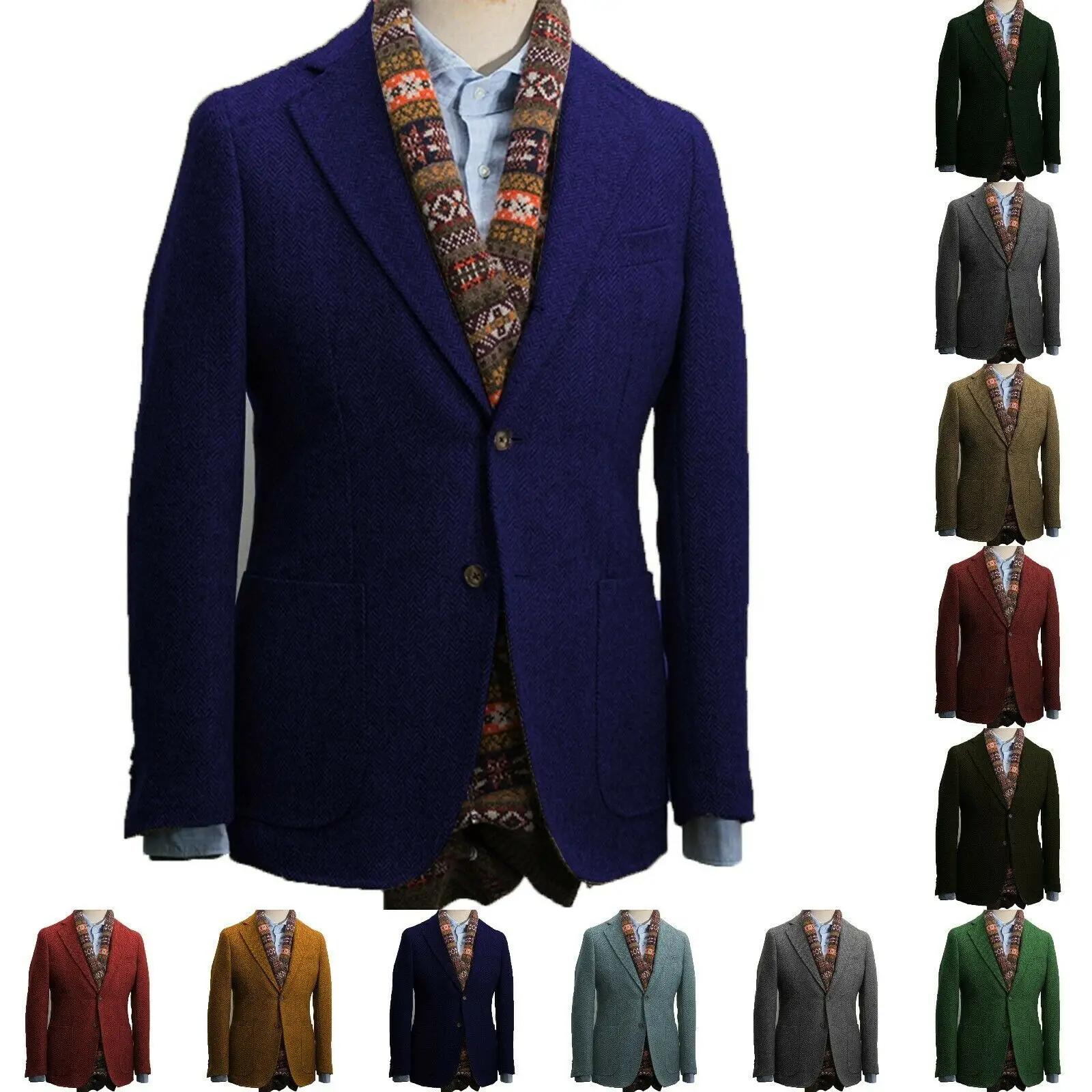 

Мужской твидовый костюм, пиджак в елочку, жакет с вырезом на воротнике, Свадебный блейзер для шафера