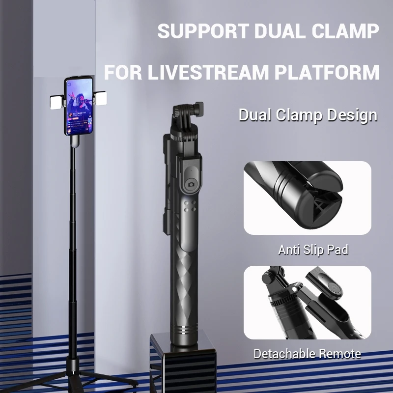 2025 New 1750mm Wireless Selfie Stick Tripod Stand Foldable Monopod With Led Light For Smartphones Balance Steady Shooting Live 3