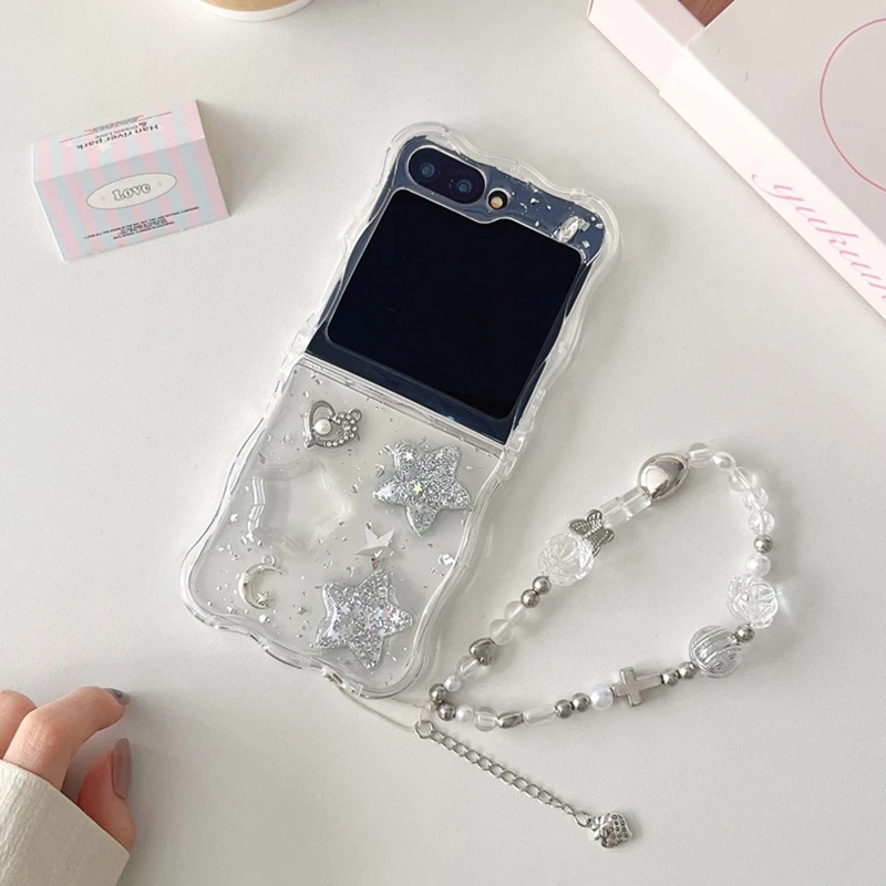 Glitter Heart Pearl Bracelet Wrist Chain Soft Cover with Butterfly and Star Design