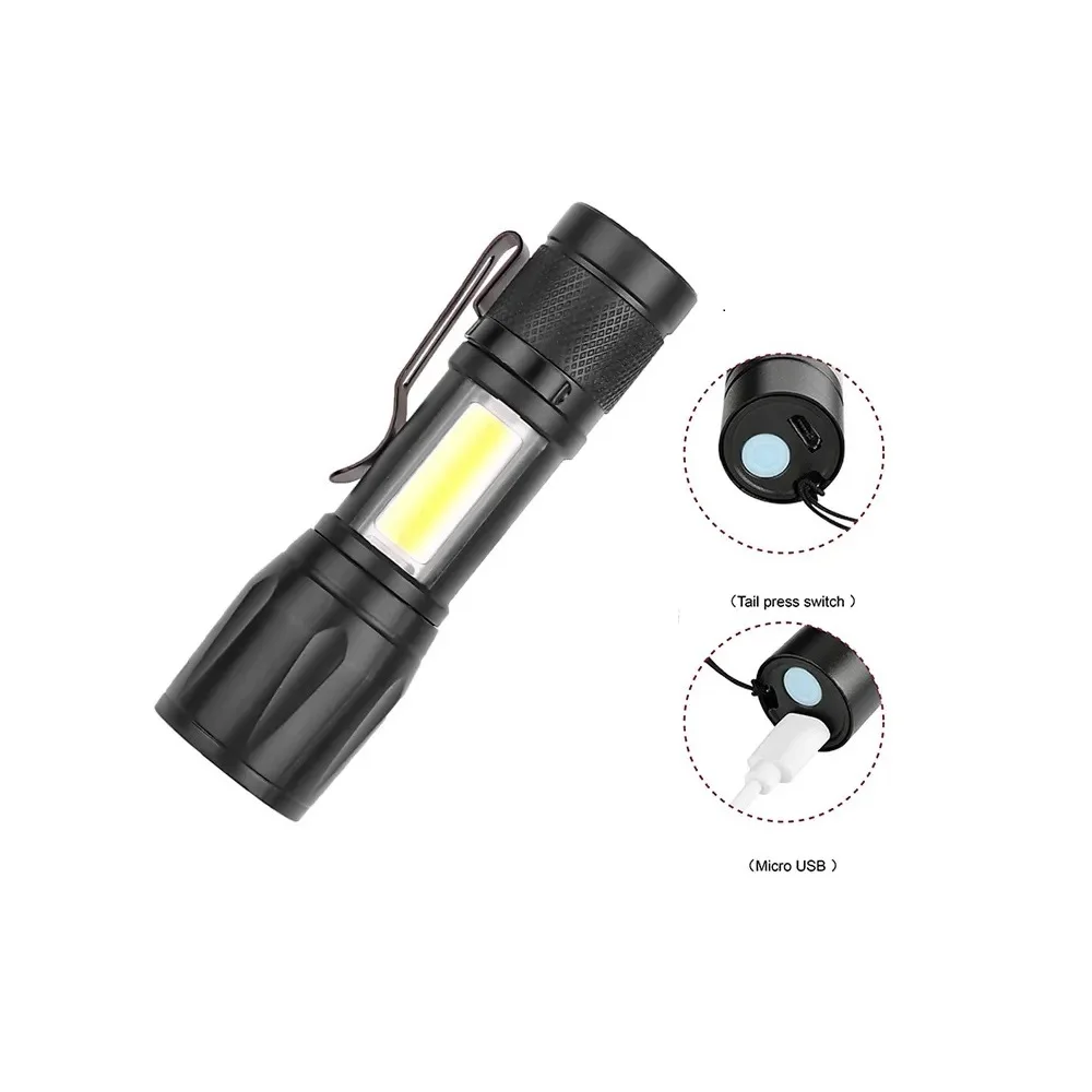 LED Flashlight Portable Zoomable Usb Rechargeable Mini Torch Lantern Emergency Outdoor Camping
