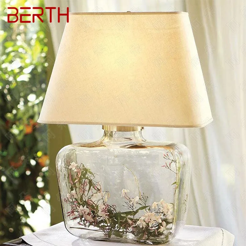 

BERTH Contemporary Creative Glass Table Lamps Modern Fabric Desk Lighting Decor for Foyer Study Living Bed Room