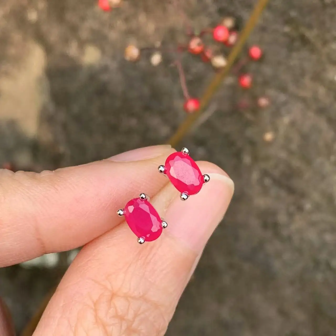 5*3MM Oval Natural Ruby Earrings 925 Silver Stud Earring For Women 925 Sterling Silver Cute Gift Prevent Allergy Fine Jewelry