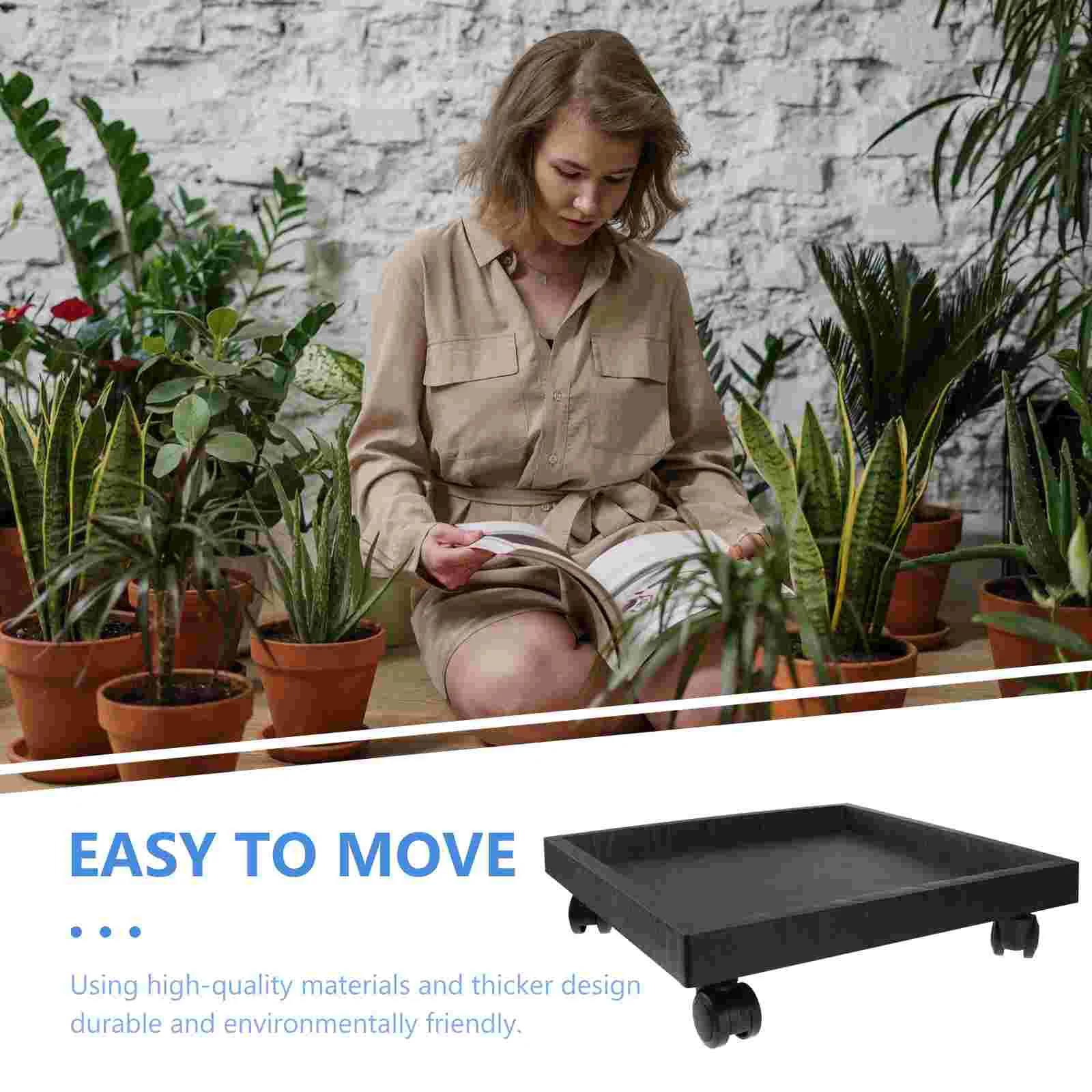 

1pc Garden Patio Flower Pot Stand Rolling Plastic Planter Holder with Wheels