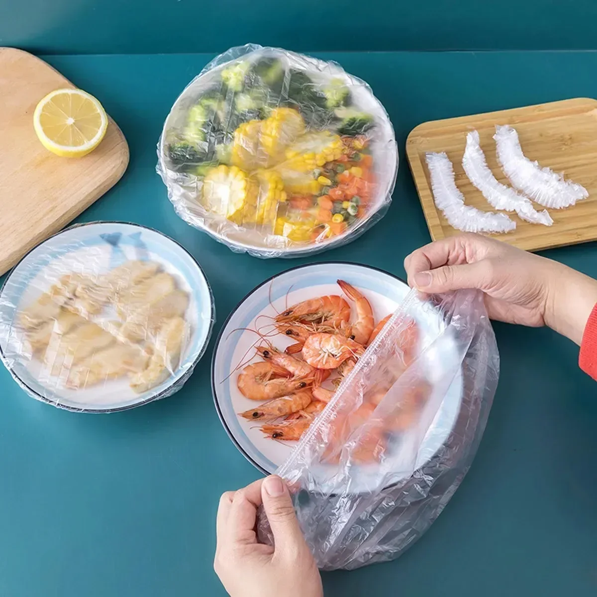 fresh keeping bags Food Grade Fresh-keeping Plastic Bag Dust Elastic Cover Plastic Wrap Storage Bag Disposable Cover Colorful Saran Wrap