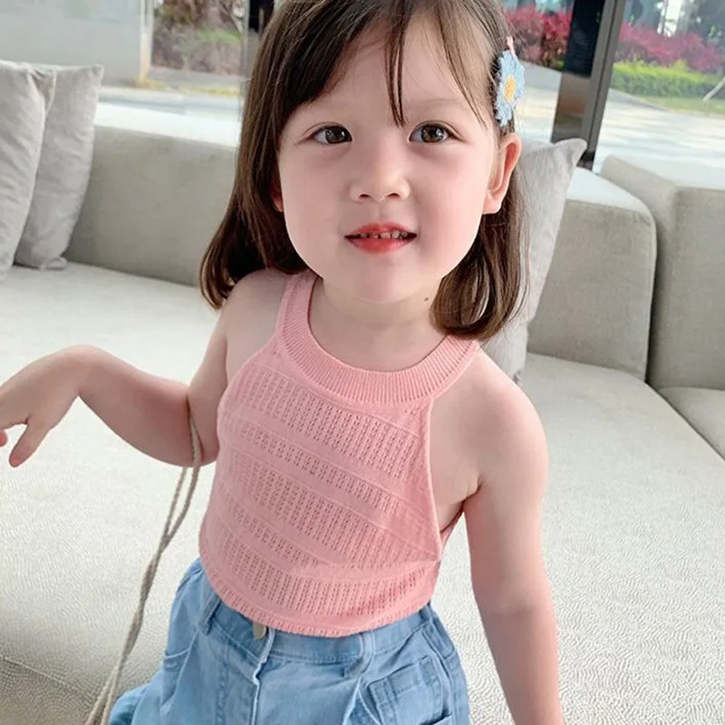 Girl's Summer Sleeveless Round Neck Casual Basic Tops Cute Sports Chic Solid Color Top Clothes Korean Fashion T-shirt