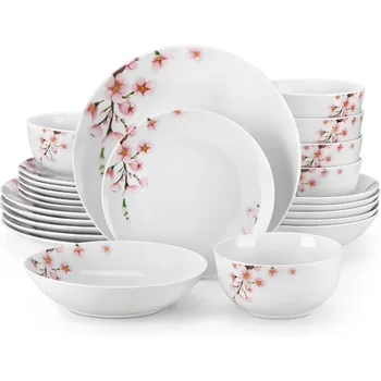 Pink Floral Porcelain 24-Piece Set 1