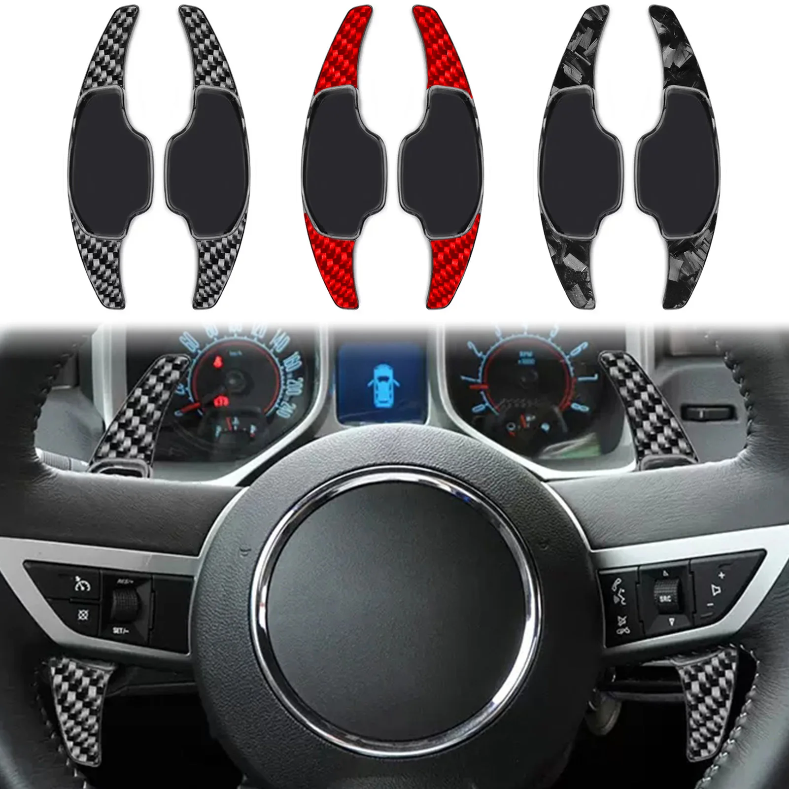 

Car Interior For CHEVROLET CAMARO HORNET 2012-2015 Modified Carbon Fiber Steering Wheel Interior Shift Paddle Car Accessories