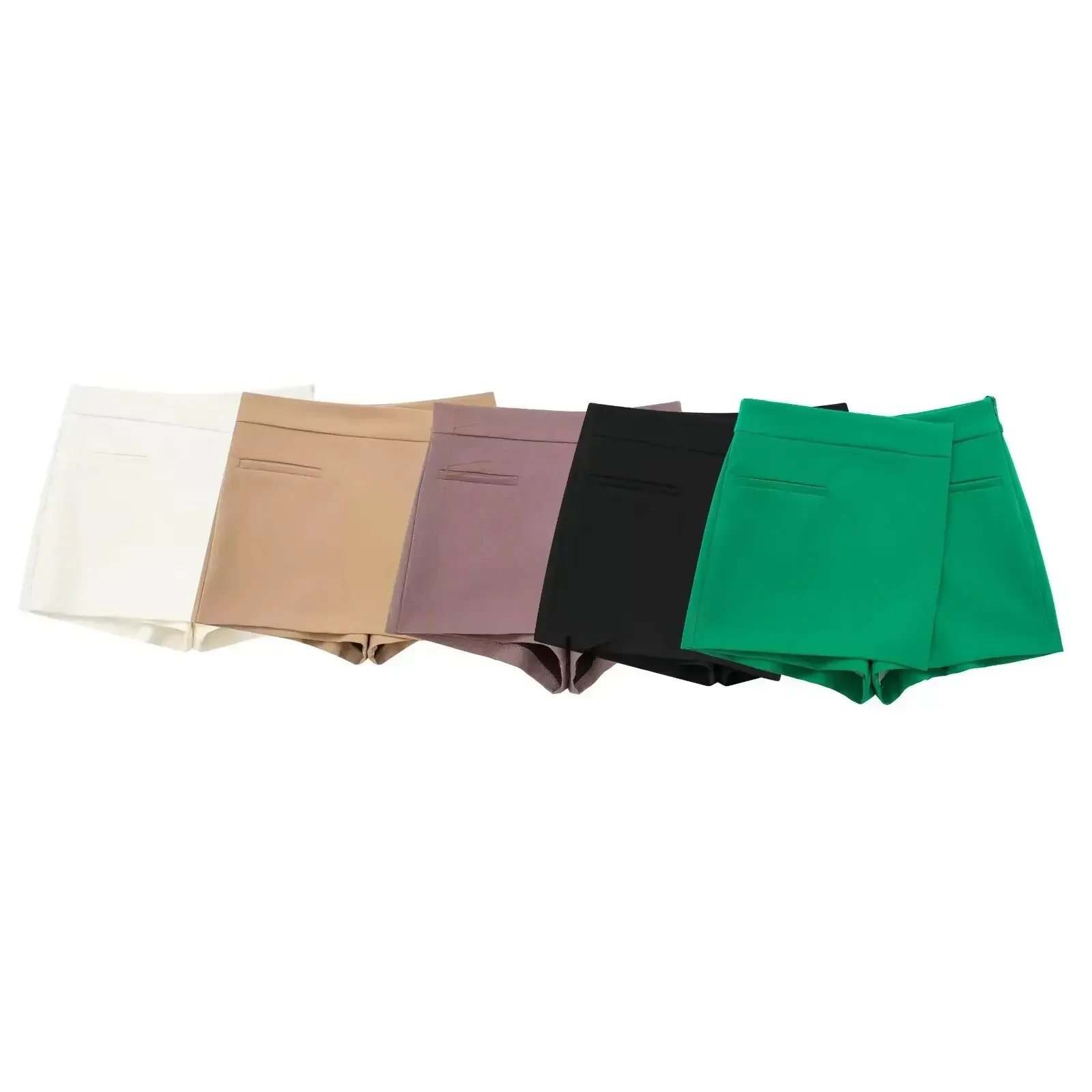 

Women New Chic Fashion Pocket decoration Casual Asymmetric Shorts Skirts Vintage High Waist Side Zipper Female Skorts Mujer