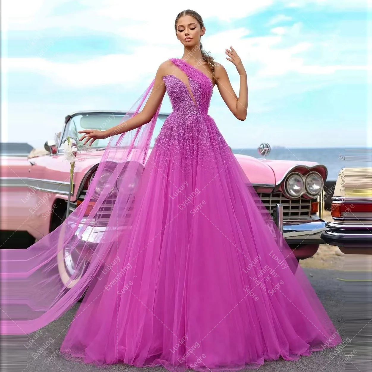 

Vintage Sexy Pink Shawl Evening Dresses For Woman Cut Out Sequined Sleeveless Formal Fashion Party Prom Gowns Vestidos De Noche