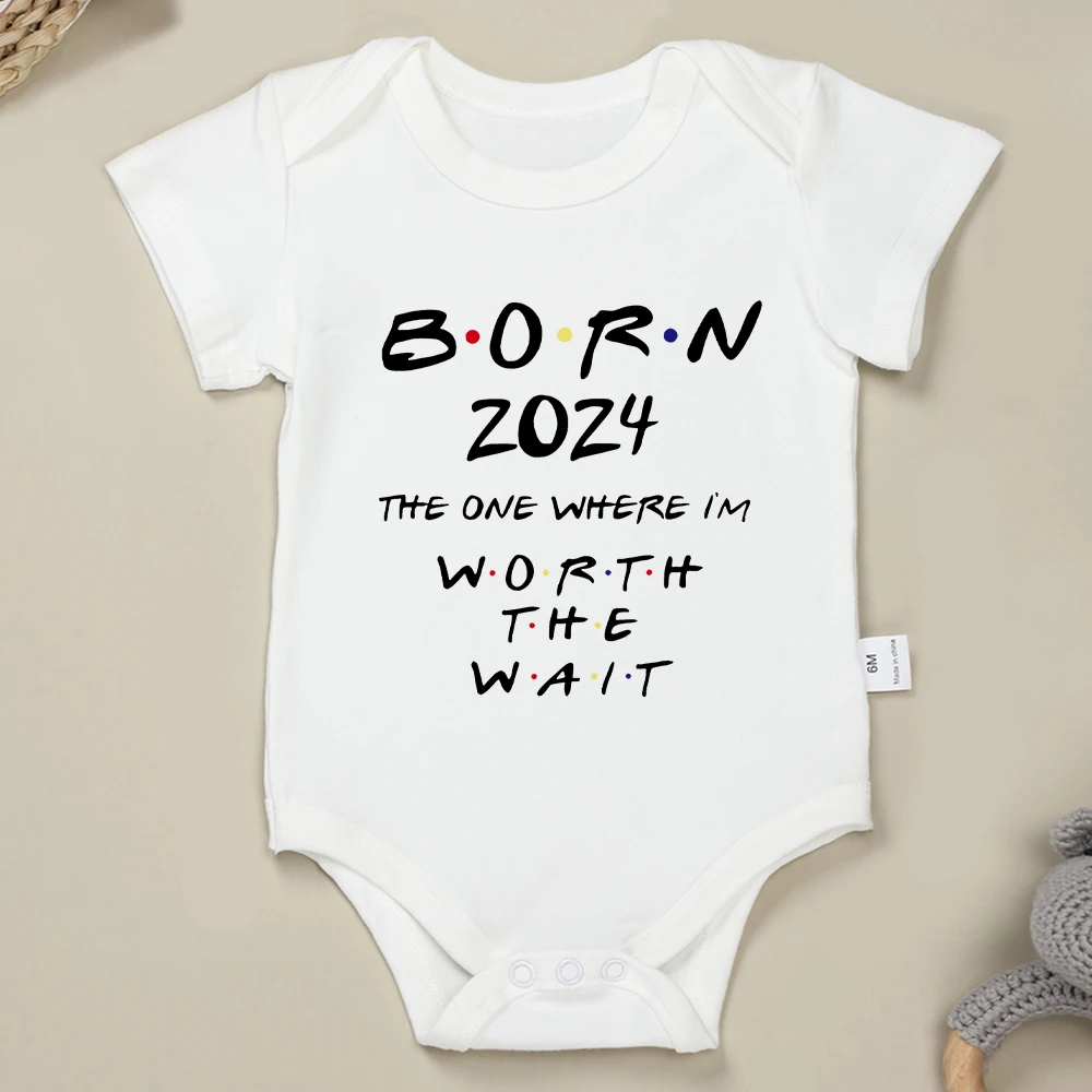 

Born 2024 Baby Boy and Girl Onesie Cotton Clothes Pregnancy Announcement Gift High Quality Newborn Bodysuit Cheap Fast Delivery