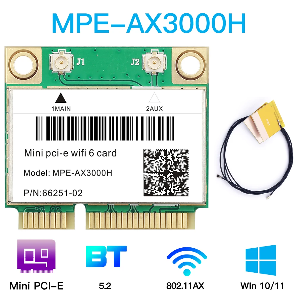 Cartão Wifi de Rede sem Fio de Banda Dupla Meio Mini Pci-e Bluetooth 5.2 802.11ax ac 2.4ghz 5ghz Mu-mimo 2974mbps Ax200