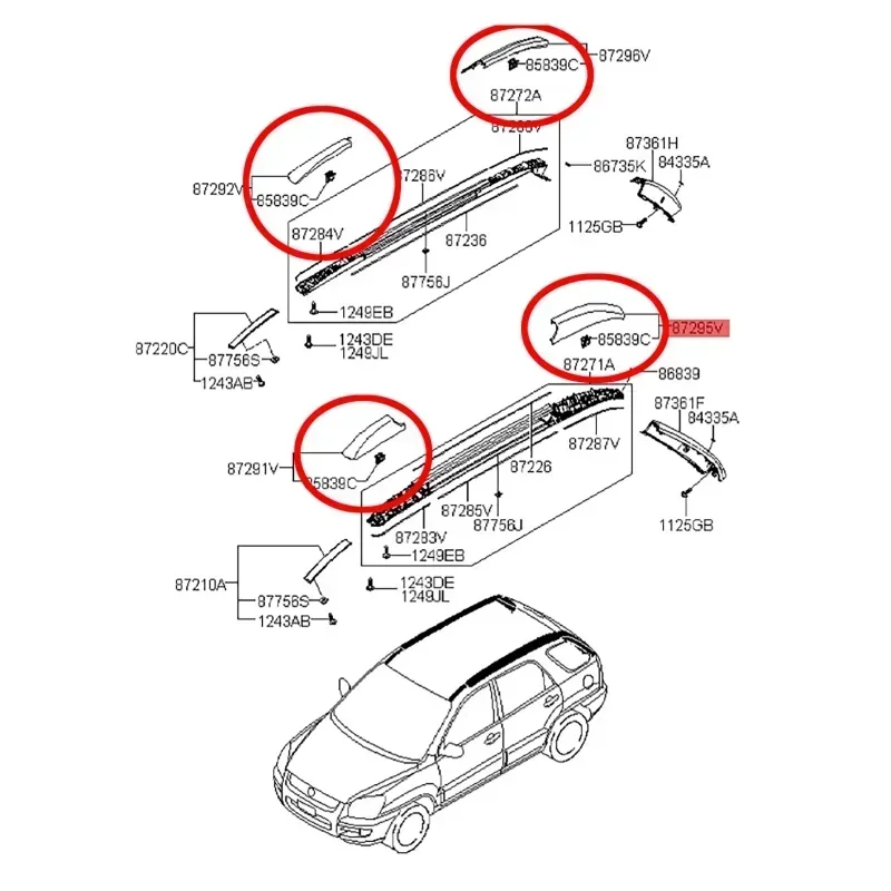 Car Exterior Parts 1/4pcs Car Roof Rack Cover Bar Rail End Shell Cap for Kia Sportage 2004-2007 Automobiles Exterior Parts 2004-2007 872911F001