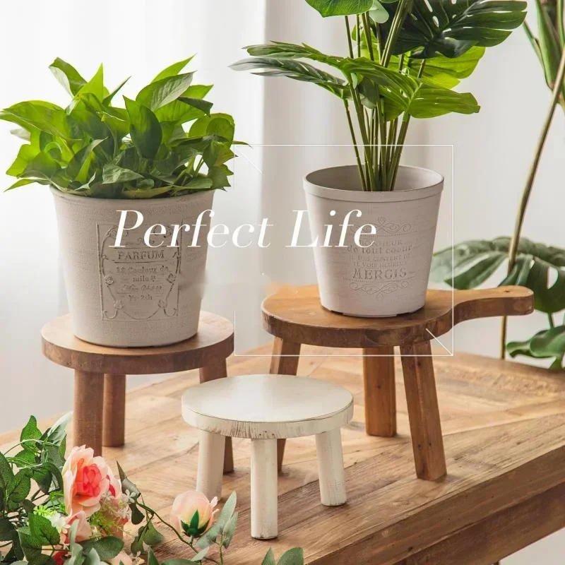 Simple Ground Flowers Wooden Tray Round Solid Wood Plant Stand Indoor Large Planter Holder Mobile Flowerpot Stand