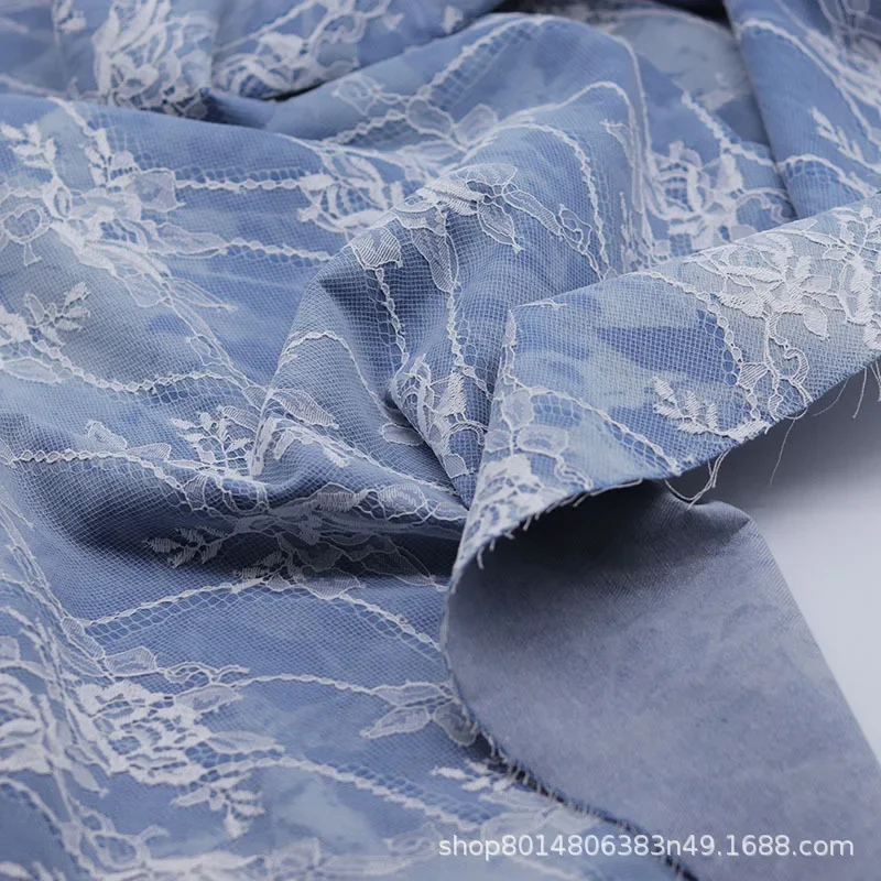 Washed Lace Composite Tie Dye Denim Fabric for Clothing Bag Shoe Cap Material Origin China Fabric for Men Women Children