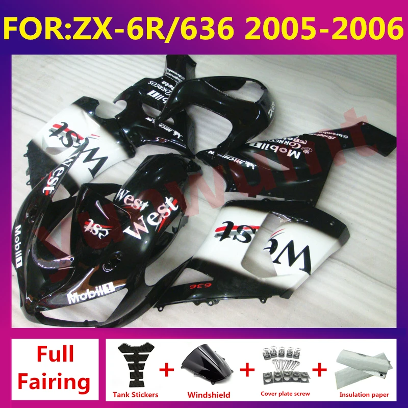 

New ABS Motorcycle Fairing kit Fit For kawasaki ZX6R 636 ZX-6R zx-6 2005 2006 05 06 full fairings bodywork zxmt set white black