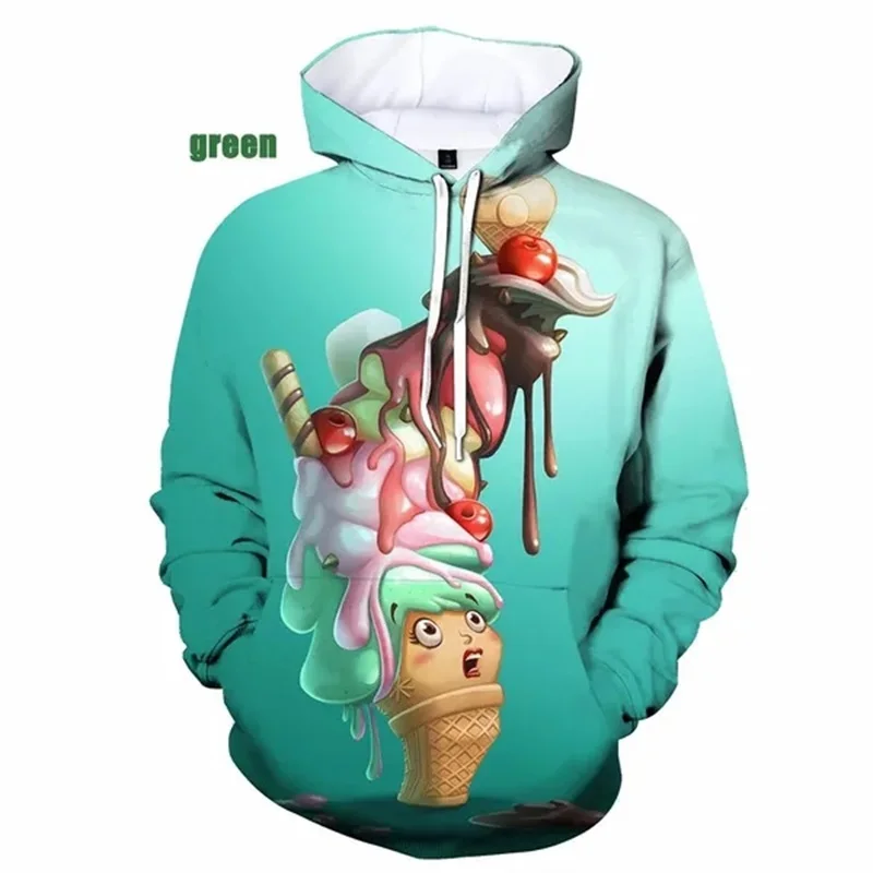Sudadera con capucha con estampado 3D de helado divertido para hombres y mujeres, sudaderas casuales de talla grande, sudaderas con capucha, jerséis para hombre, ropa de calle