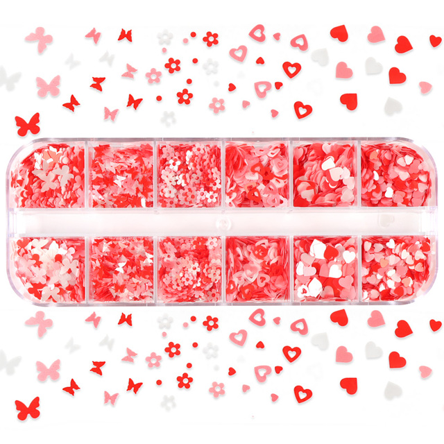 Valentines Empty Love Heart Nail Sequins Holographic Glitter Flakes Decor For DIY Accessories Designer Nail Supplies Tools