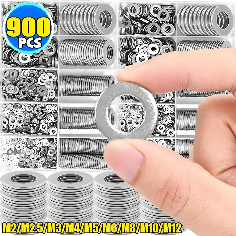 900-Piece 304 Stainless Steel Flat Washer Assortment – Metric Sizes M2 To M12