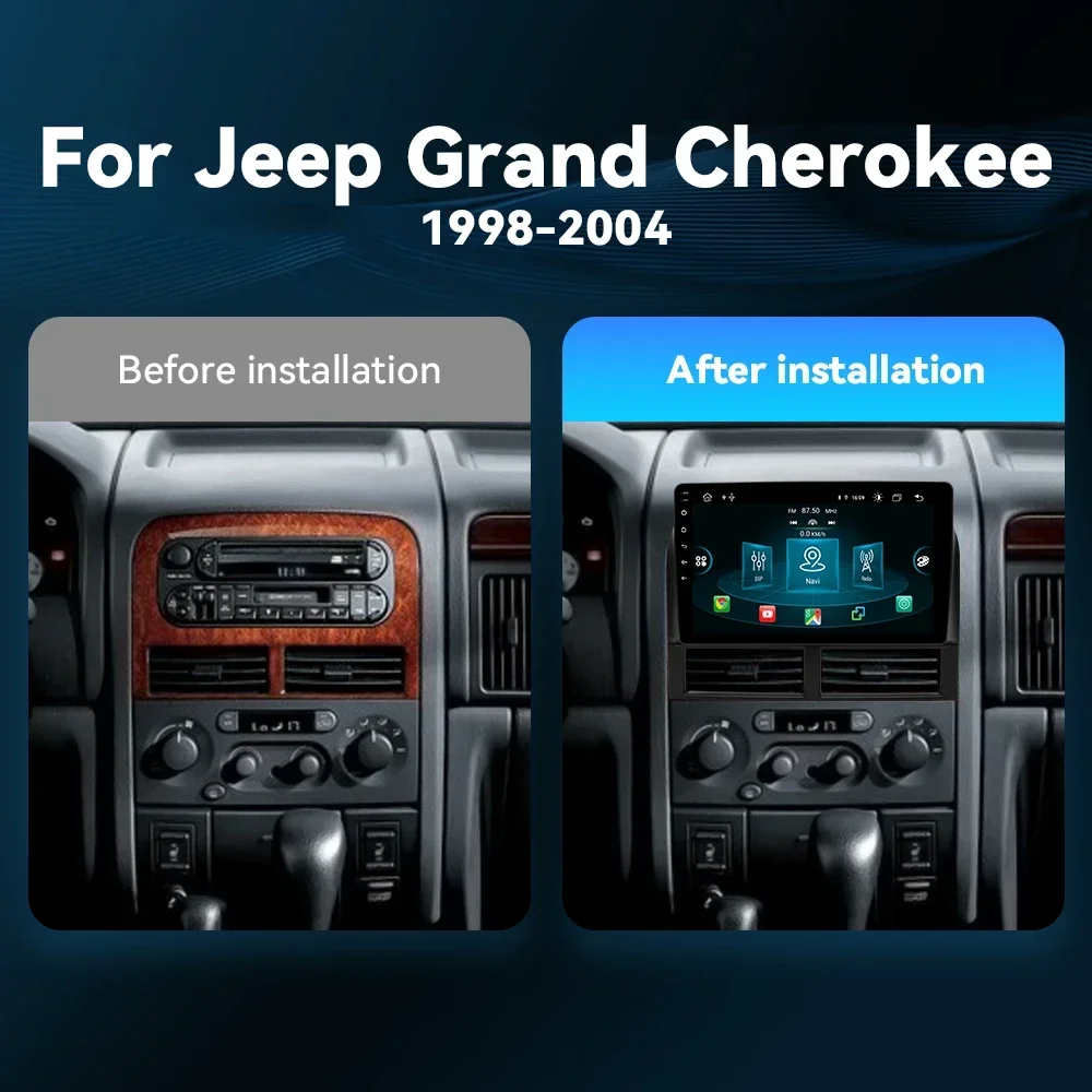 XONRICH AI CarPlay inalámbrico para Android14 Auto Radio de coche para Jeep Grand Cherokee II WJ 1998-2004 Multimedia Navi estéreo IPS GPS 2