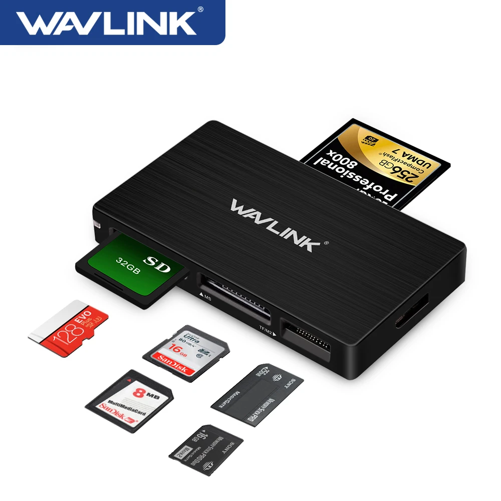 Wavlink Adaptador de lector de tarjetas todo 1, USB 3,0, SD, TF, SD, SDXC, SDHC, MS, CF, M2, lector de de memoria de alta velocidad Cable de extensión de
