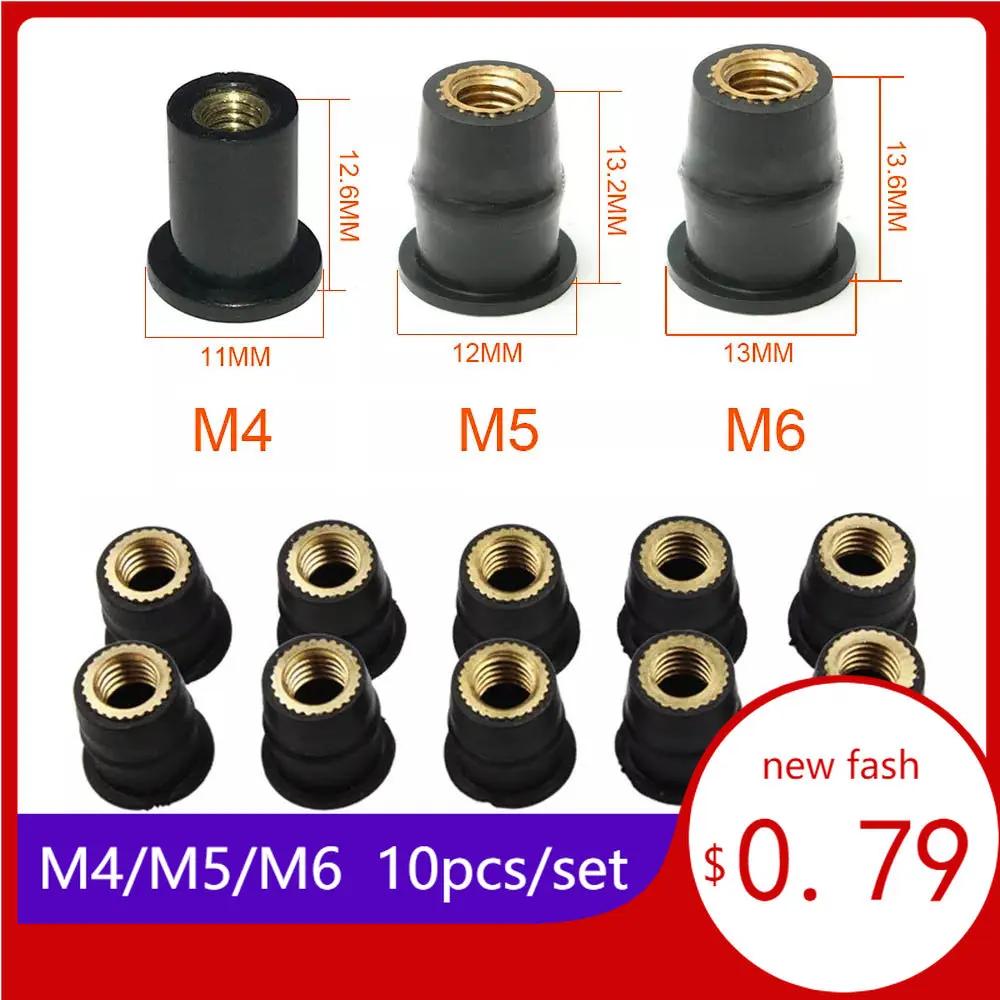 Motorcycle M4 M5 M6 Metric Rubber Well Nuts Windscreen Fairing Cowl Anodized Aluminum Moto Screws Bolts Accessories 10pcs Auto Fasteners