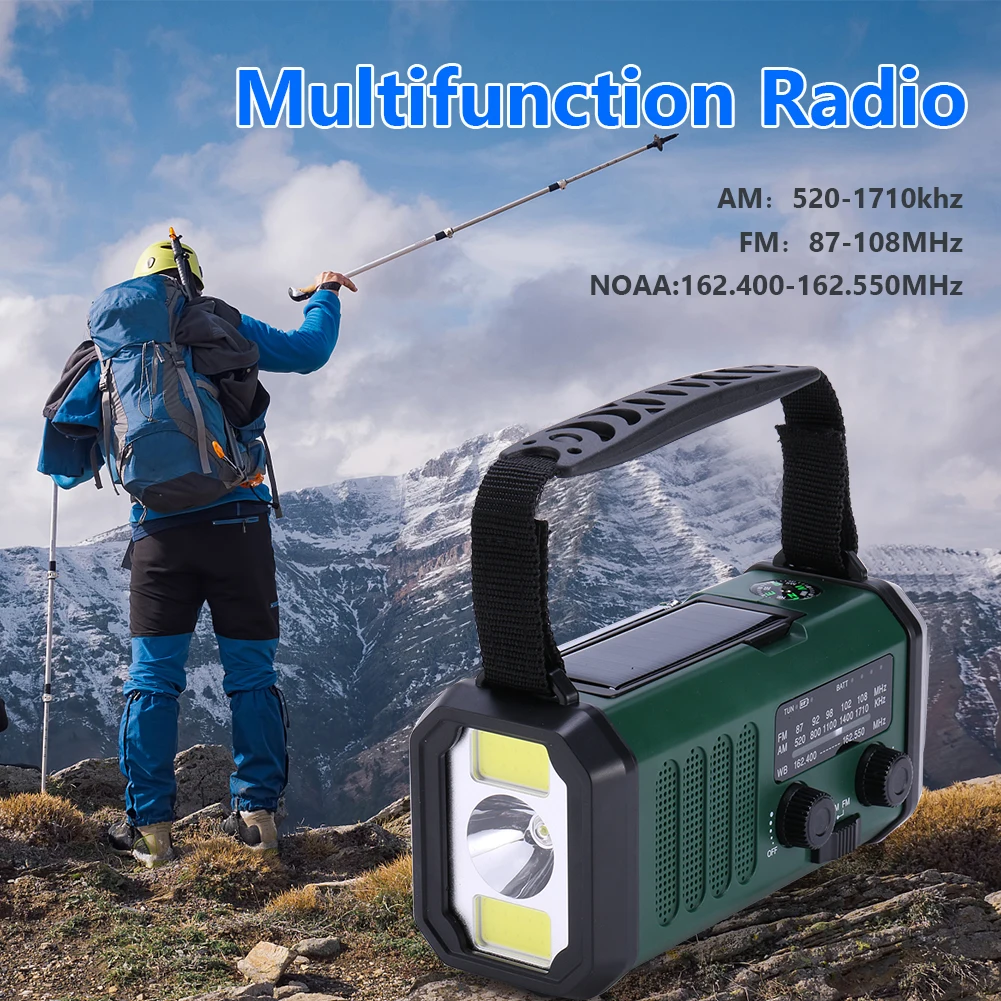 

Портативный радиоприемник, AM/FM/WB, 10000 мАч, фонарик, лампа для чтения, Солнечный Аварийный радиоприемник, зарядка Type-C, с компасом