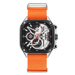 Men's Luxury Quartz Watch with Stainless Steel Band and Luminous, Waterproof, Multifunction Design (Orange Nylon)