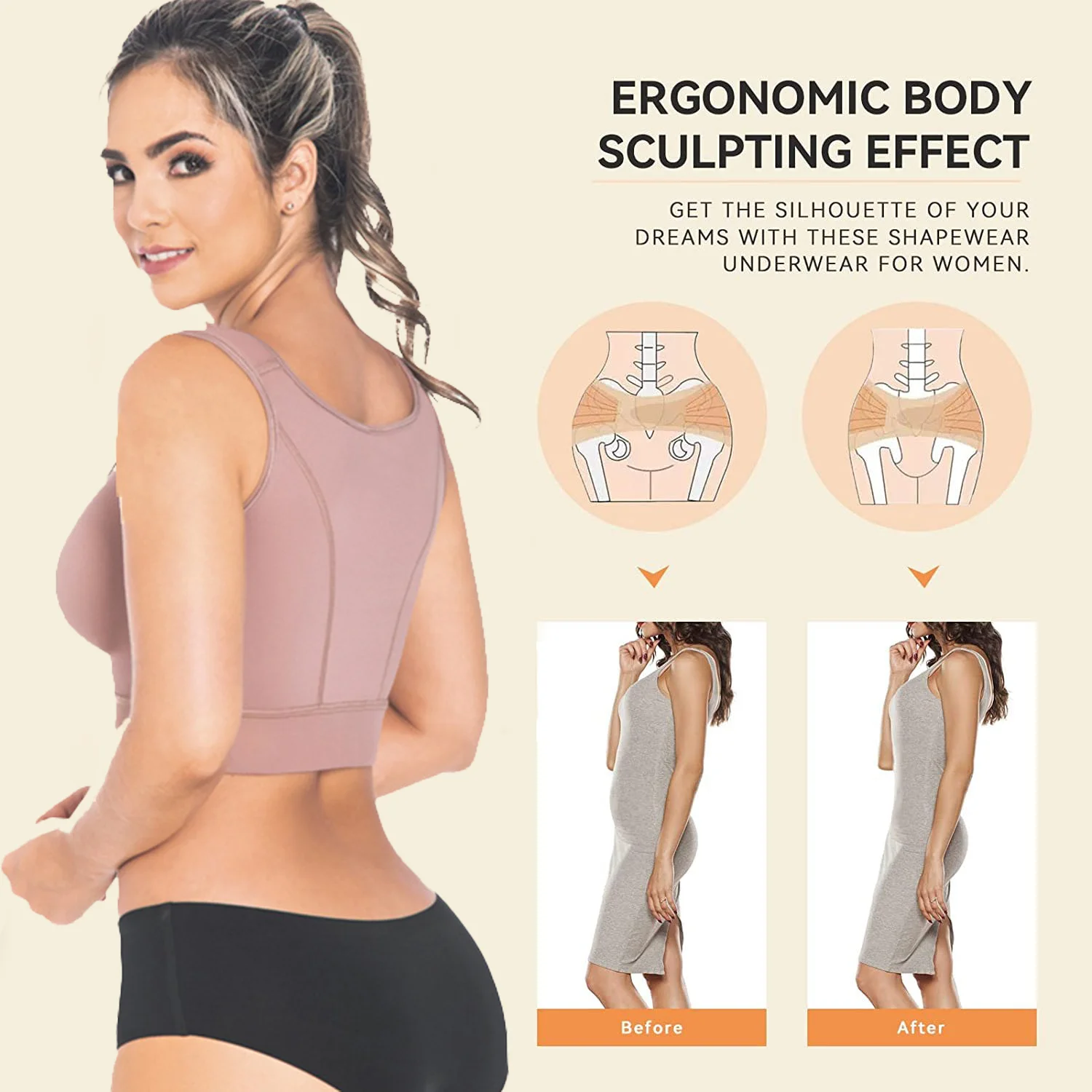 Women Front Closure Posture Corrector Shaper Fitness Vest Bras Compression Post  Surgery Top Slim Shapewear Lift Up Bra Underwear