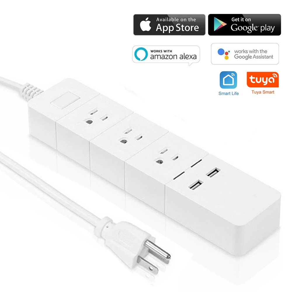 Regleta de Alimentación inteligente con WiFi, enchufe de EE. UU., enchufes de extensión, adaptador de carga USB, puertos, Control remoto por voz, funciona con Alexa y Google Home|Enchufe toma de corriente