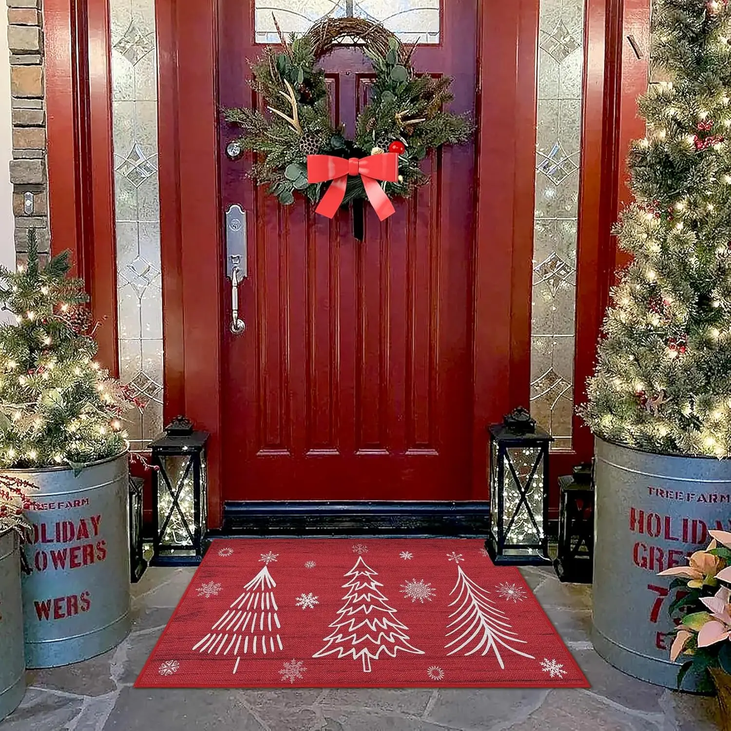 Weihnachten dekorative Fußmatte Eingangsbereich Fußmatten Fußmatten Weihnachtsbäume Muster rutschfester Küchenteppich rot 40 x 60 cm/40 x 80 cm – Detail 5