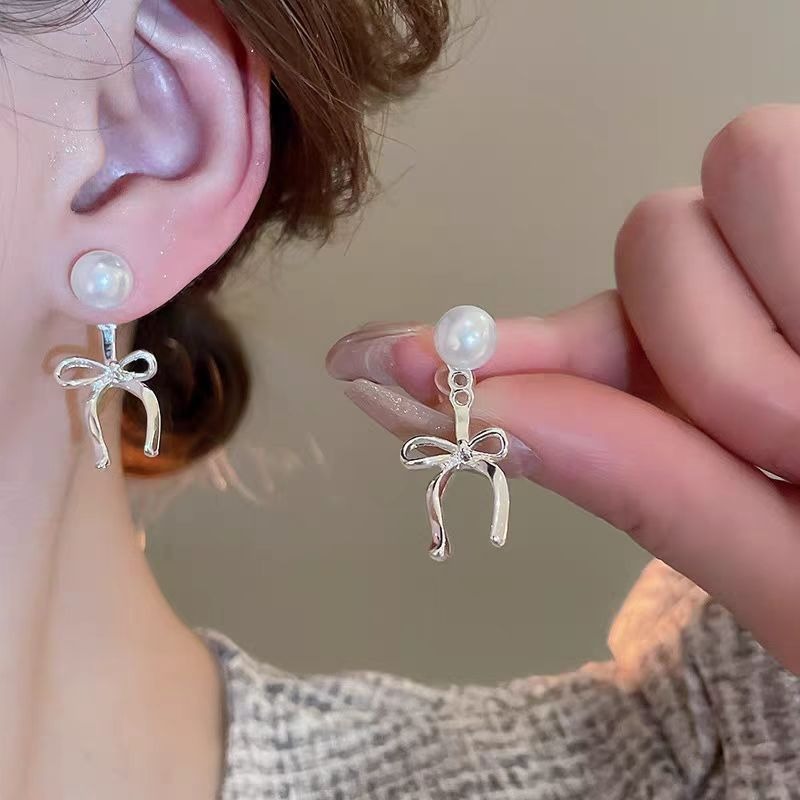 New Sweet Cute Bow Knot Stud Earrings for Women Girls Silver Color Simple Minimalist Ear Clip Aesthetic Jewelry Gift