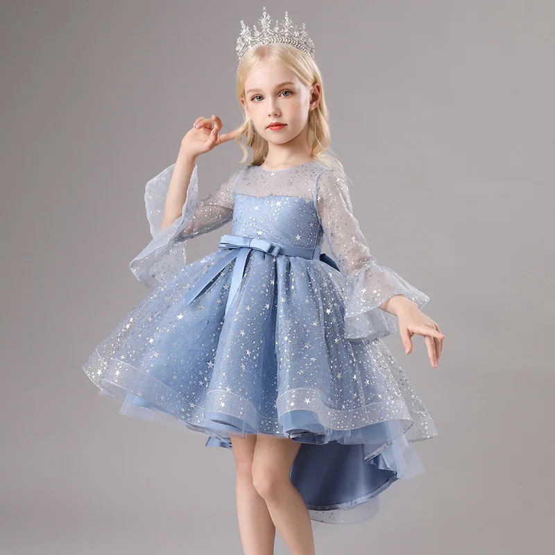 

Children's dress flower child star sequins trailing princess dress little girl piano banquet puffy dress runway dress