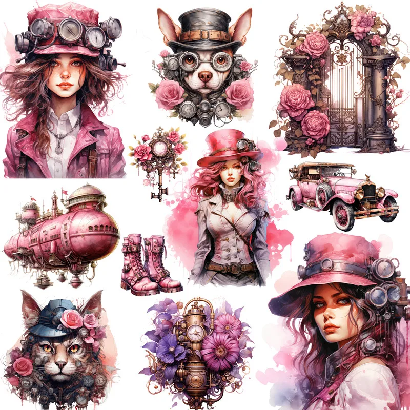 20 Pz/Pacco Pink Steam Punk Sticker Fai Da Te Craft Scrapbooking Album Junk Journal Adesivi Decorativi