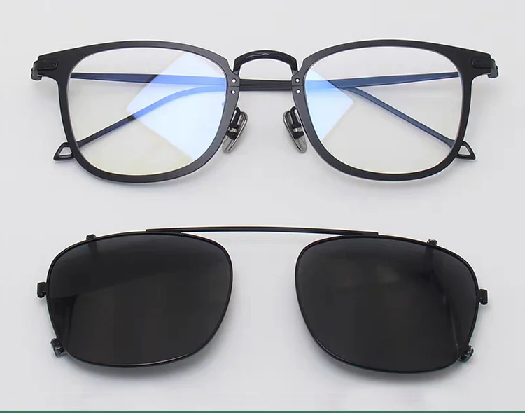 Yujo Men's Full Rim Square Titanium Eyeglasses Clip On Sunglasses Image 4