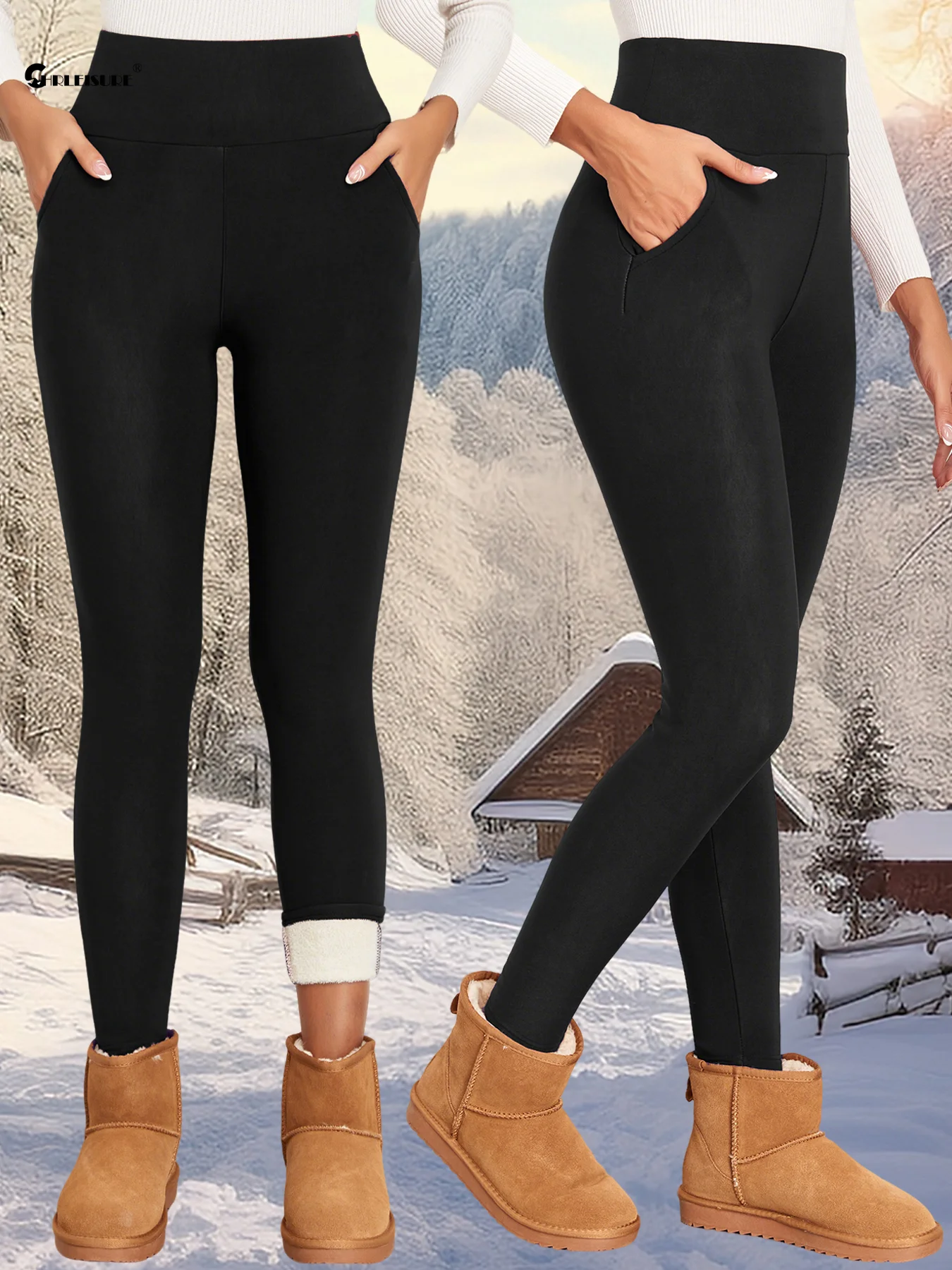 1/2 PCS Women Warm Leggings with Pockets Velvet Solid Color Tights Stretch Skinny Seamless Prevent Cold Leggings 2
