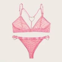 Ensemble de soutien-gorge sexy imprimé coeur ensemble de lingerie anneau lié lingerie érotique 2 pièces sous-vêtements pour femmes maille intime ensemble de bralette transparente 3