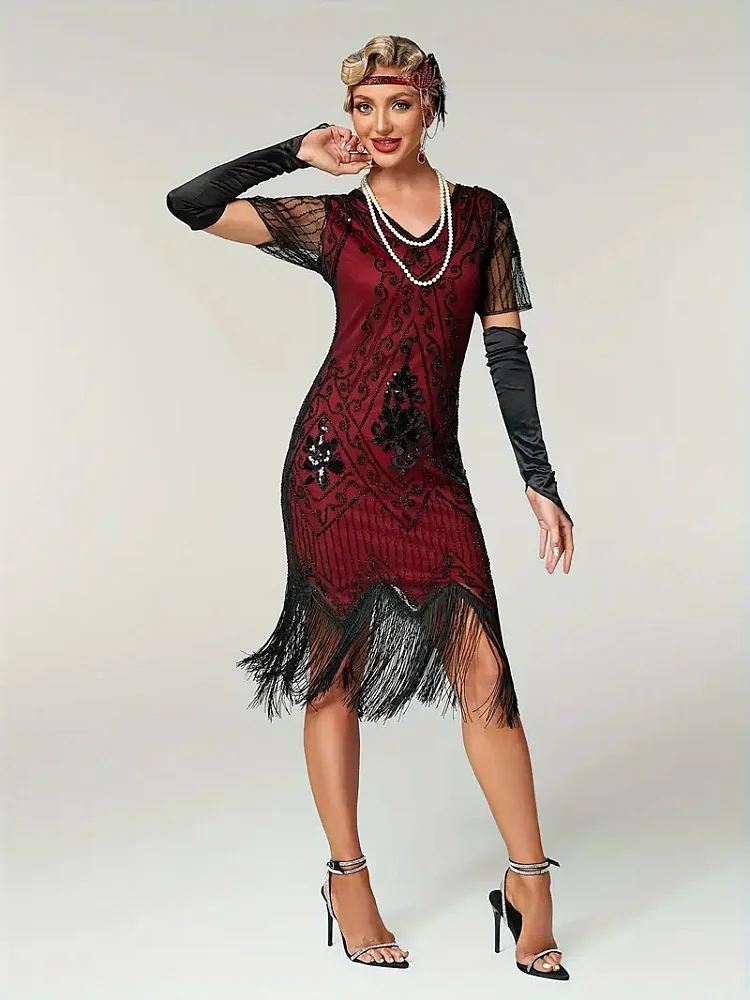 Embellished Beaded Sequin Dress Robe Vestidos Women 1920s