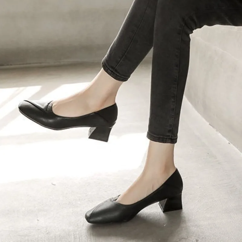 

Fashion Women's Pumps on Sale 2023 Spring Autumn Square Toe Heels Solid Shallow Office Lady Shoes Thick Heel Female Pump Zapatos