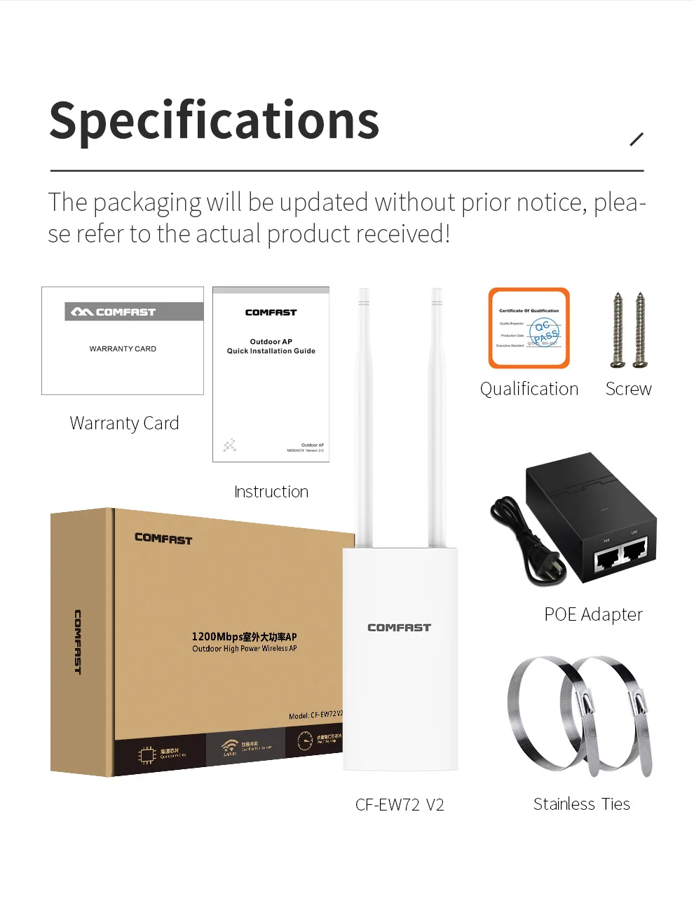 Roteador Wifi Externo de Alta Potência Ponto de Acesso Estação Base Ponto de Acesso Porta Gigabit wi fi ap Banda Dupla 5ghz 1200mbps Ew72v2 - Imagem 5